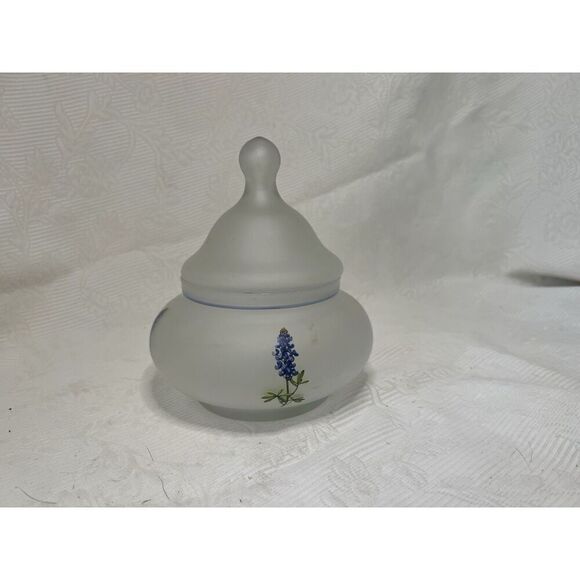 Viking USA Frosted Glass Jar Bell Lid Floral Design Crystal - Picture 2 of 6
